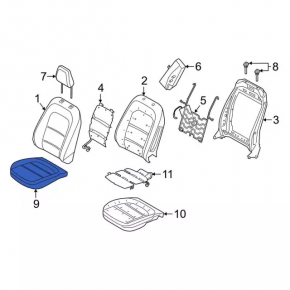 Обшивка спинки водительского сиденья Ford Escape MK4 20-22 кожа черная с перфорацией, подогрев, вмятины