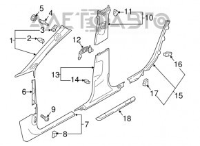 Накладка передней стойки средняя правая Audi A4 B9 17-25 черная