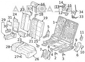 Pernă banchetă spate, rândul 2, stânga, VW Tiguan 18-21, piele neagră, perforată