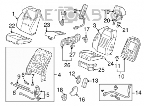 Пассажирское сидение Acura MDX 07-09 без airbag, кожа черн, стрельнувшая подушка