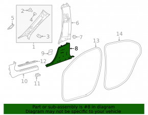 Ornament stâlp central negru Mercedes H247 GLA 20-26, dreapta jos, cu mufă, zgâriat