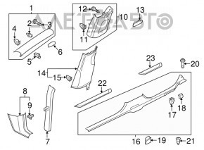 Ornament stâlp față stânga jos VW Passat b8 16-19 SUA negru, uzat