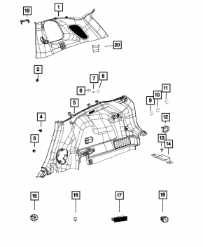 Capacul arcului drept Jeep Cherokee KL 19- negru sub capacul electric