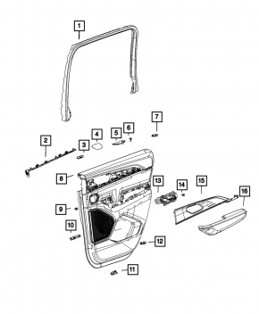 Ornamente ușă spate dreapta Jeep Grand Cherokee WL 22-26 negru, Capri, sub cortină