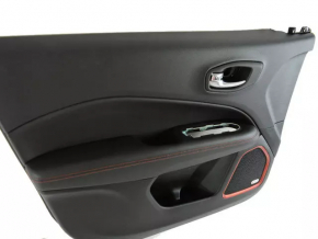 Обшивка двери карточка передняя левая Jeep Compass 17-21 кожа черная с красной строчкой, Trailhawk, beats