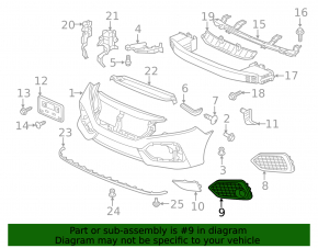 Grilă bara dreapta Honda Civic X FK 17-19 5D pentru proiectoare de ceață, pentru radar