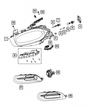 Фара передняя правая Dodge Dart 13-15 галоген черн