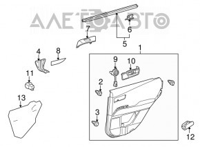 Panou ușă spate dreapta pentru Lexus RX350 RX450h 13-15 bej și maro, cu inserție din piele bej, cotieră din piele, fără tweeter, cu mâner, rupturi, zgârieturi
