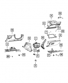 Перчаточный ящик бардачок Jeep Grand Cherokee WK2 11-22 кожа бежевая, 2 части, царапины, под чистку