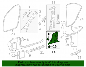 Decorație stâlp central stânga jos Mercedes W213 E 17-23 negru