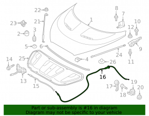 Трос открывания замка капота к салонной ручке Hyundai Veloster 12-17