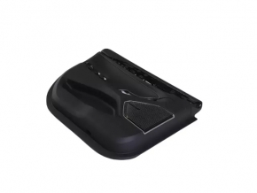 Jeep Grand Cherokee WL 21-26 negru, ALPINE, panou ușă dreapta față, cotieră și inserție, piele neagră, cusături albe, inserție din lemn, cromat, cu mâner, uzat