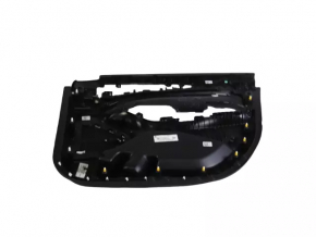 Jeep Grand Cherokee WL 21-26 negru, ALPINE, panou ușă dreapta față, cotieră și inserție, piele neagră, cusături albe, inserție din lemn, cromat, cu mâner, uzat