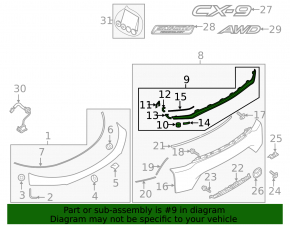 Молдинг двери багажника между фонарями Mazda CX-9 16-23 хром