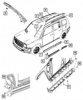 Рейлинг продольный левый Jeep Patriot 11-17 серый