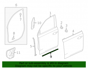 Уплотнитель двери передней левой нижний Acura MDX 14-20