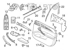 Ornament ușă, placă portieră stânga față, BMW X3 G01 18-21, imitație de piele neagră, inserție piele neagră, inserție lemn structural, cotiera piele neagră, inserție cromată, cu mâner, zgârieturi, necesită curățare