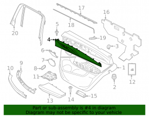 Panou decorativ ușă (carton) pentru BMW X3 G01 dreapta spate 18-21, aspect lemn, cu iluminare din spate, cu mâner, zgârieturi, elemente de fixare rupte, carcasă conector defect
