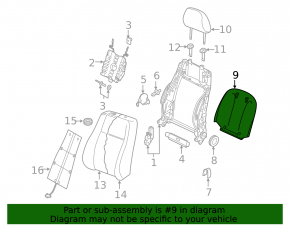 Накладка водительского сиденья задняя Audi A3 8V 15-20 4d, 5d черная, вмятина, потерта