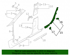 Накладка порога внутренняя задняя левая Audi A4 B9 17-25 черная, потерта