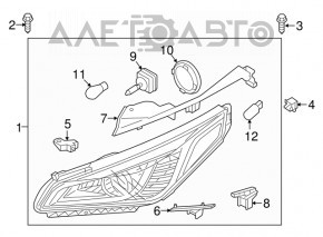 Фара передняя левая голая Hyundai Sonata 15-17 usa ксенон