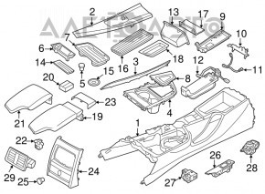 Ornament consolă centrală pentru joystick multimedia pentru BMW 3 F30 12-18, finisaj lemn închis, zgârieturi