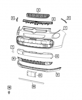 Губа переднего бампера Fiat 500L 14-17 Lounge