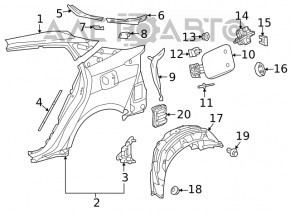 Aripă spate stânga Toyota Prius 50 16-18 sub BSM pe caroserie, negru, cu proeminențe