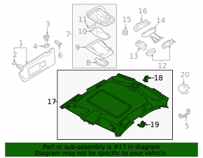 Обшивка потолка Audi A4 B9 17-17 серая, под люк, под чистку