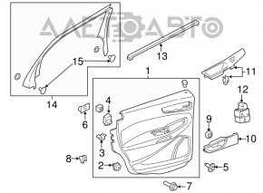 Panou decorativ ușă spate dreapta Ford Edge 19-24 negru, SEL, ST-Line, inserție piele neagră, cotiera piele neagră, cu ornamente și control ridicare geam, cu mâner, uzat