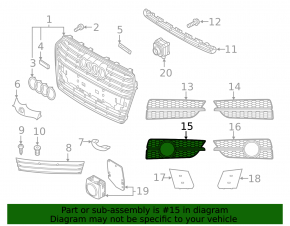 Grilă bară față dreapta Audi A7 16-18 S-line, pentru radar, neagră