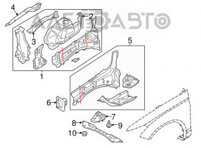 Caroserie plug-in pentru panoul lateral stânga față Ford Fusion mk5 13-20, neagră, cu suport pentru port de încărcare