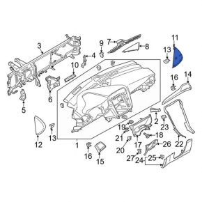 Накладка торпеды боковая правая Ford Fusion mk5 17-20 черная