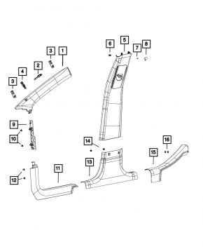 Накладка передней стойки верхняя правая Jeep Cherokee KL 14-18 серая