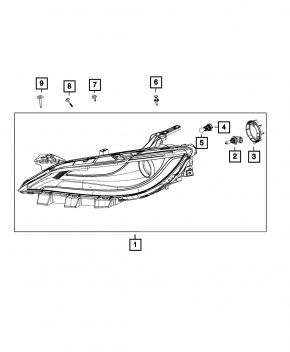 Фара передняя правая Chrysler 200 15-17 галоген с креплением + led drl, черная вставка
