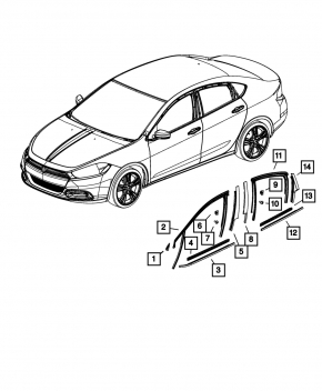 Накладка двери боковая задняя правая Dodge Dart 13-16 зад