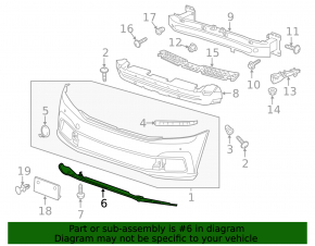 Губа переднего бампера VW Passat b8 16-19 USA R-Line, примята, затерта, трещина