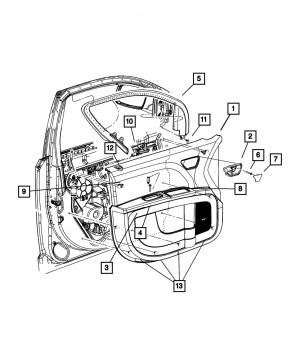 Обшивка двери карточка передняя правая Dodge Journey 11-18 кожа черная