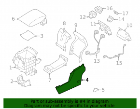 Subaru Forester 25-26 negru, ornament consolă centrală zgâriată, partea spate stânga