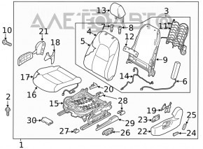 Водительское сидение Mazda CX-5 17-18 без airbag, кожа черная, вставка алькантара, электро с подогревом, повреждение водой, не рабочее, примято, под химчистку