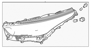Фара передняя левая Toyota Highlander 21-26 LED, без DRL, темная, песок