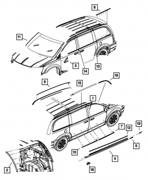 Уплотнитель двери задней правой верхний Dodge Grand Caravan 11-20