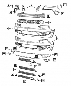 Нижняя решетка переднего бампера Jeep Cherokee KL 14-18 без радара, Trailhawk