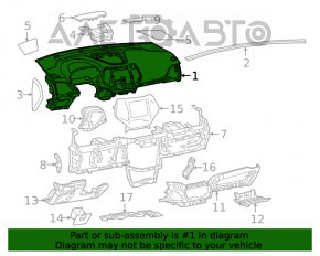 Panoul de bord frontal cu AIRBAG Jeep Cherokee KL 19-19 este negru, suporturile conductelor de aer sunt sparte