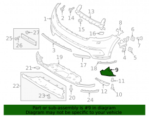 Conductă de aer bară față, dreapta, Land Rover Range Rover Velar 18-23 Base, S, SE