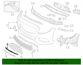Bandă bară față, stânga sus, cromată pentru Mercedes Clasa C W205 300/350e 15-18