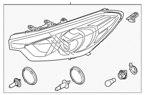 Фара передняя правая Kia Forte 4d 14-16 дорест галоген + led drl