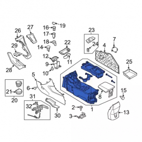 Консоль центральная подлокотник и подстаканники Ford Focus mk3 11-14 подстакан поперек, черн, царапины