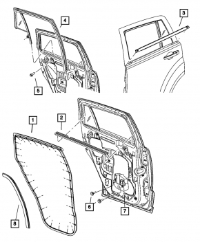 Стекло треугольник двери с уплотнителем заднее левое Jeep Patriot 11-17