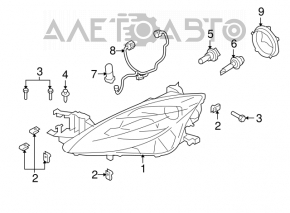 Фара передняя правая галоген Mazda6 09-10 usa